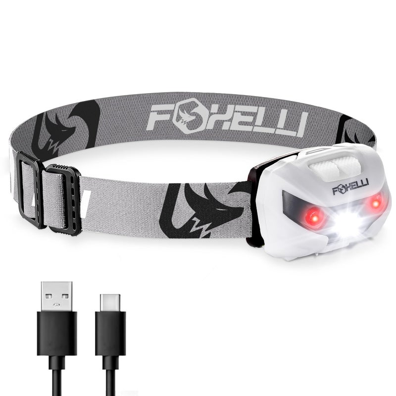 Foxelli USB-C Rechargeable LED Headlamp â€“ Super Bright, Lightweight Head Lamp for Running, Camping, Hiking & Work â€“ Comfortable Fit for Adults & Kids - Image 1